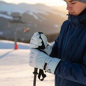 Light Blue & White Ski Gloves – One Size